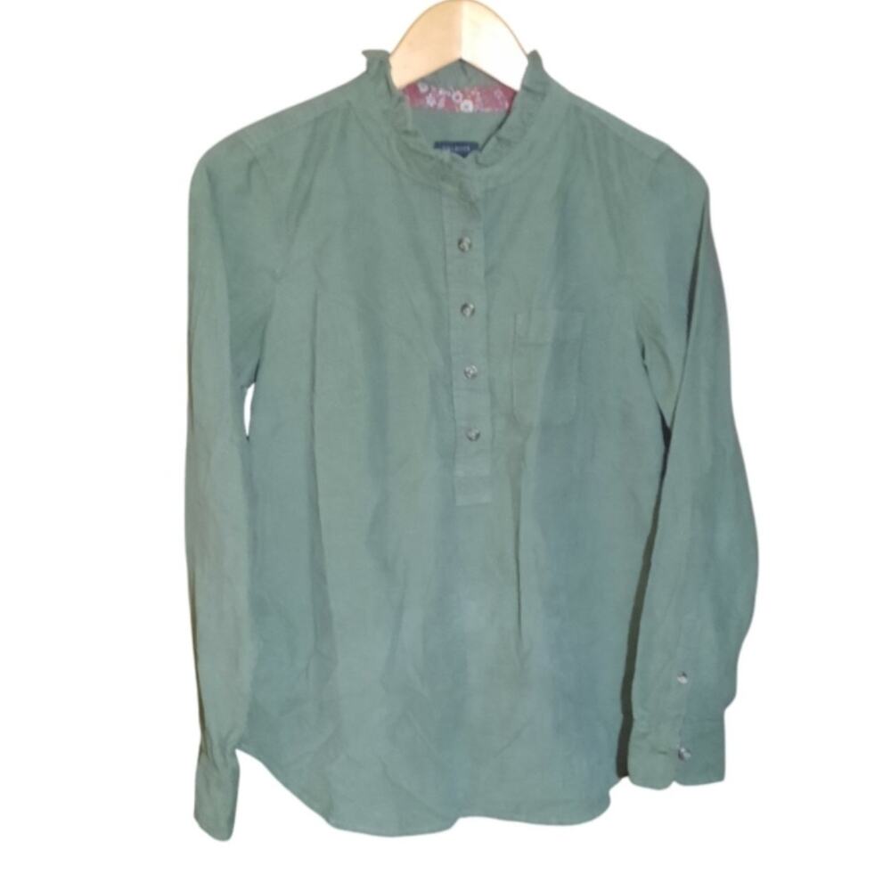 Talbots Womens Green Corduroy Ruffle Collar Long Sleeve Popover Top Size XS